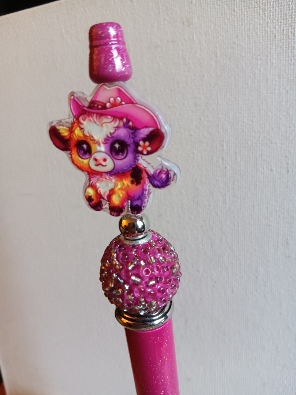 Sparkling Pink Beadable Pen With Cute Cow Focal.